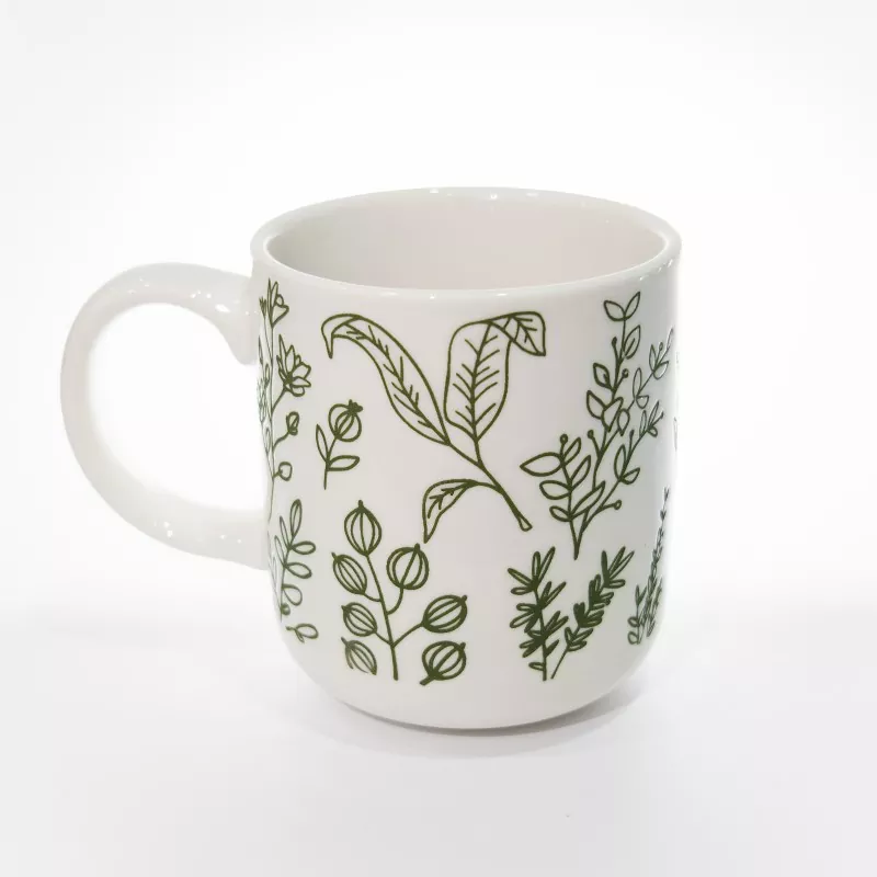 Botanical Print White Stoneware Mug Botanical Print White Stoneware Mug