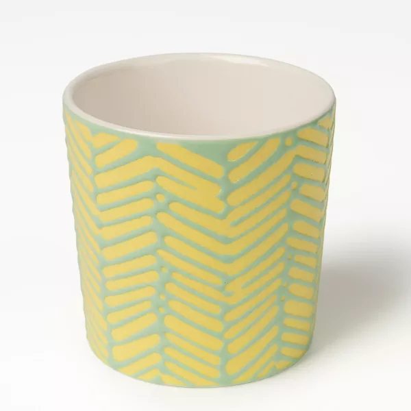 Geometric Relief Ceramic Candle Holder